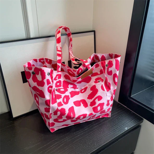 Damska Leopard Print Oversized Tote Bag - Codzienna Torba na Ramię